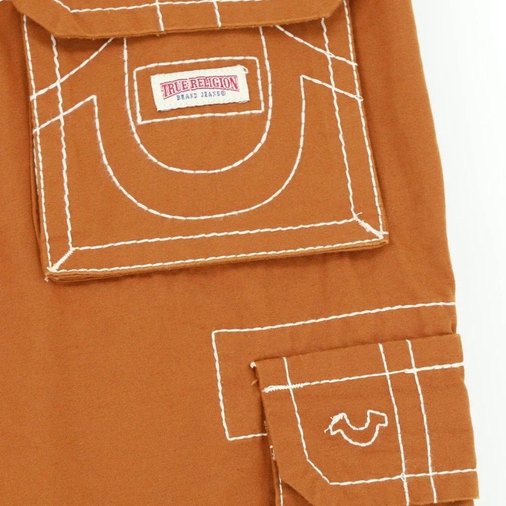 True Religion‎ Big T Double Pocket Baggy Cargo Jeans Caramel Cafe Size 28 Cotton